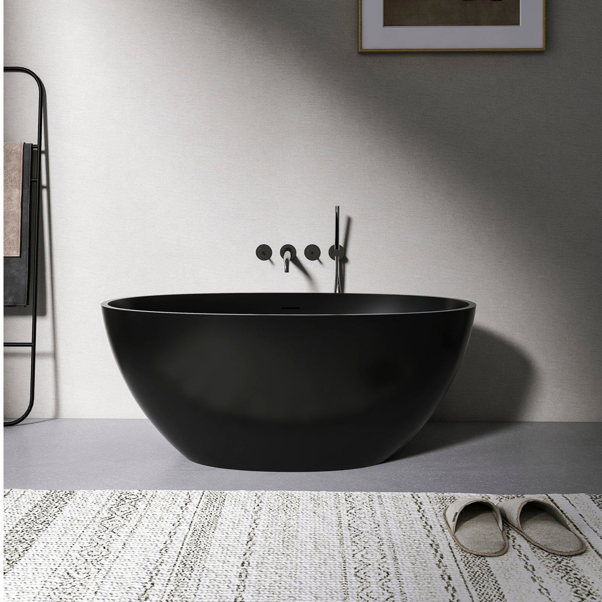 55 Inch Freestanding Solid Surface Soaking Bathtub