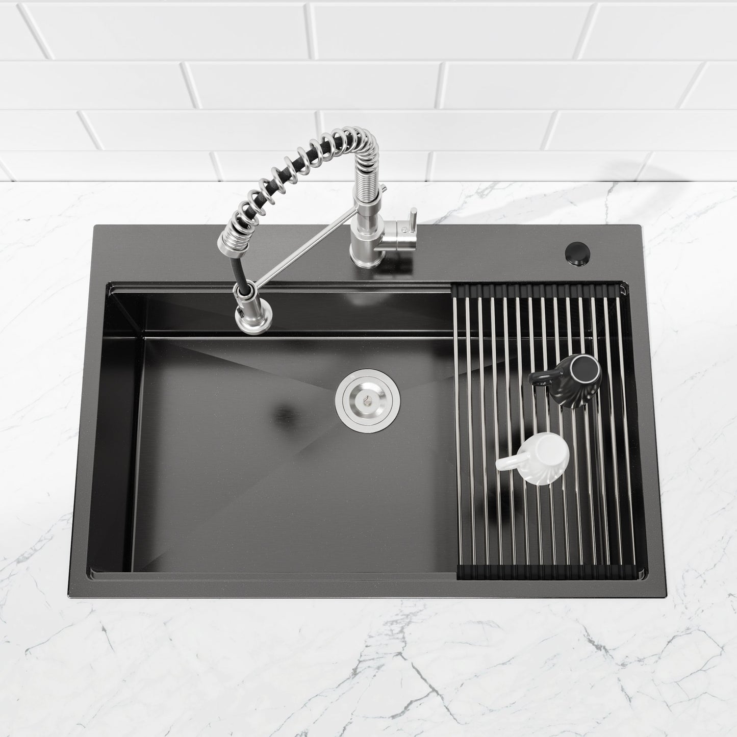 Stainless Steel Kitchen Sink, 33″x22″ Single Bowl, Overmount Handmade Sink