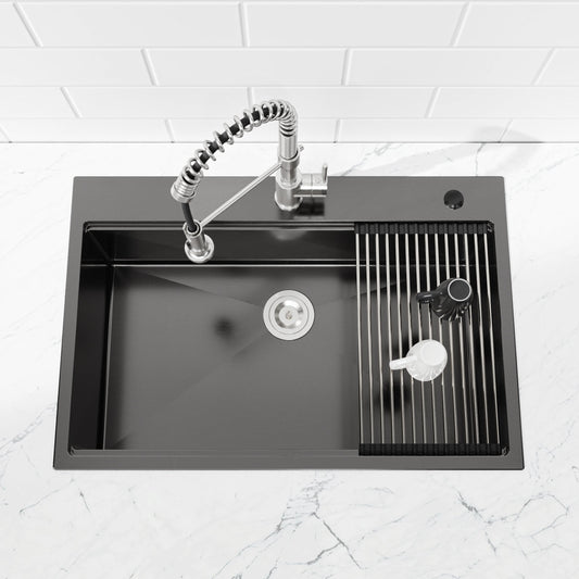 Stainless Steel Kitchen Sink, 33″x22″ Single Bowl, Overmount Handmade Sink