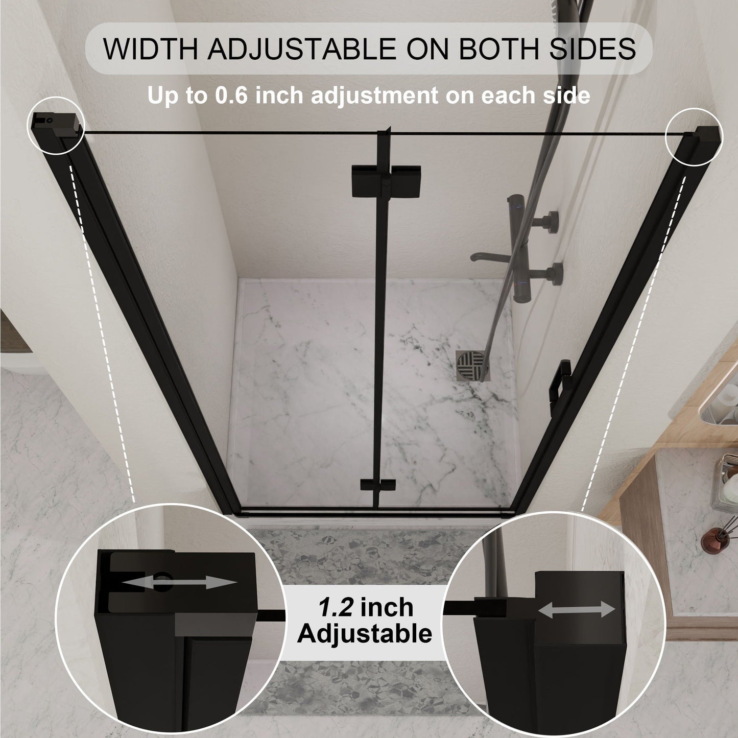 Semi Frameless Bifold Pivot Shower Door, Reversible Installation