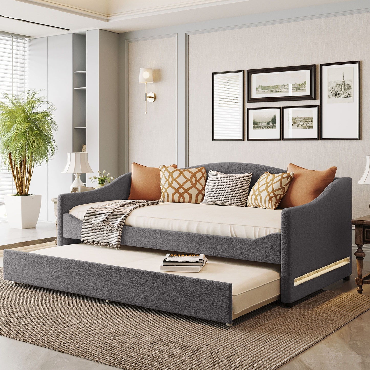 Design Upholstered Daybed With Light and Trundle