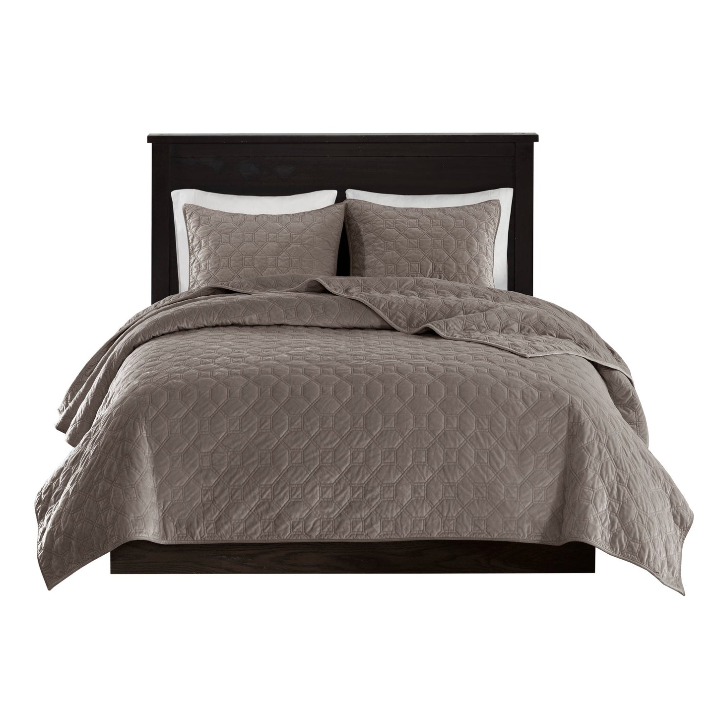 3 Piece Velvet Quilt Set Taupe Full/Queen