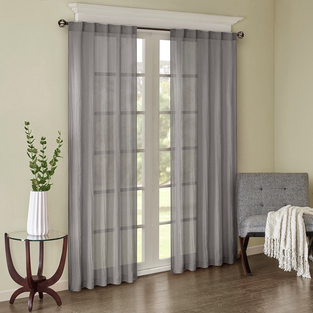 Solid Crushed Curtain Panel Pair (2 Pcs) - Grey