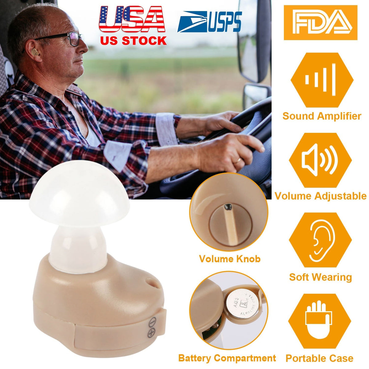 Hearing Amplifier In-Ear Hearing Aids FDA Approved Personal Sound Amplifier For Adults Senior Amplifier Volume Adjustable Carry Case For Meeting Class