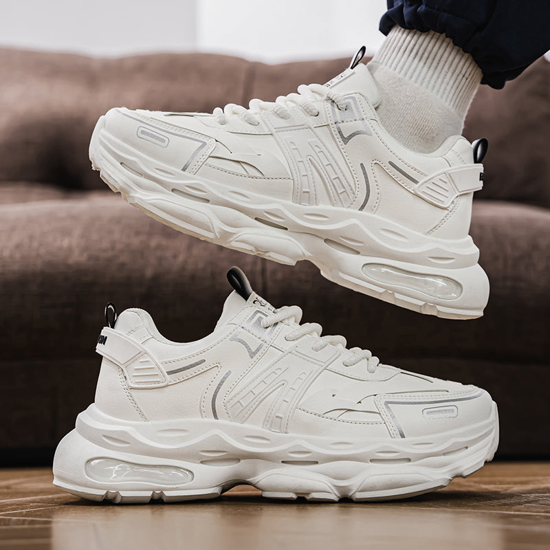 New Summer Men's Breathable Shoes, Trendy Versatile Thick Sole Height Boost Casual Athletic Sneakers, Black Trendy Dad Shoes For Men