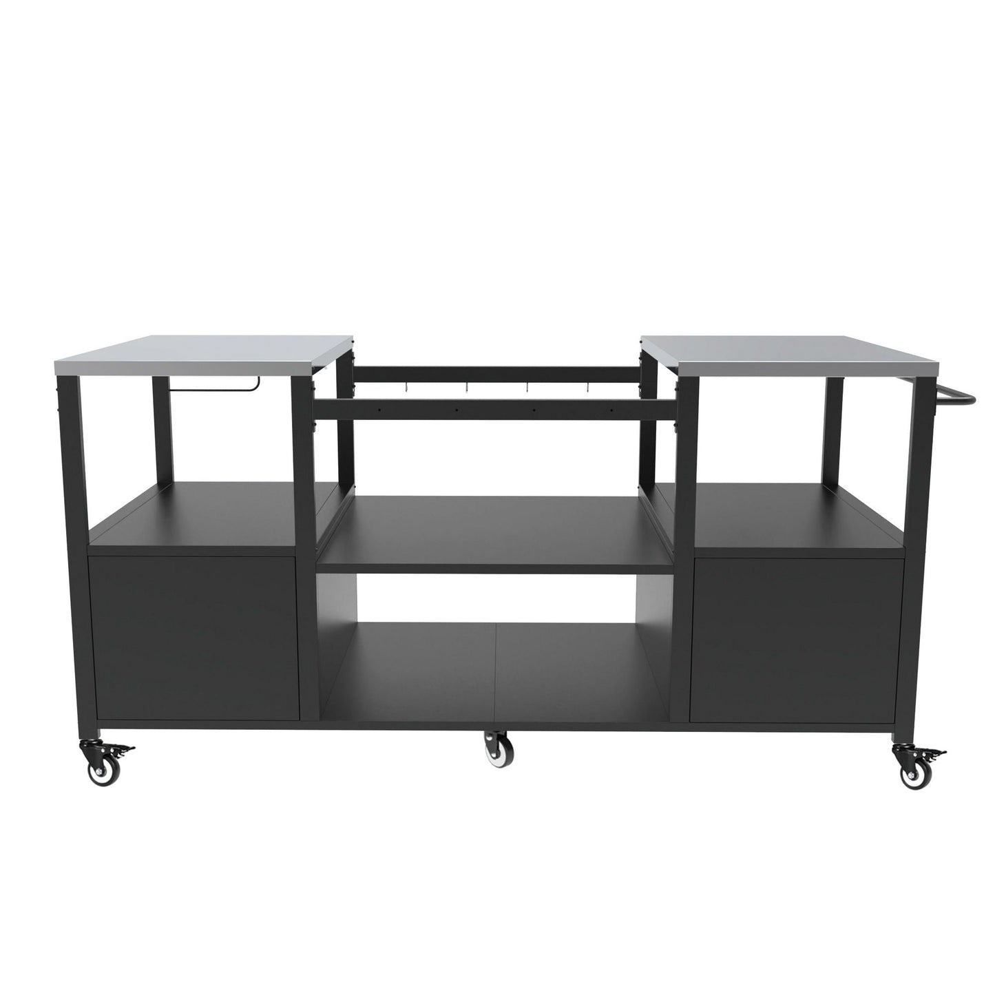 Outdoor Grill Table For Big Egg Style Bbq With Metal Grill Cart And Storage Box And Metal And Stainless Steel - Black / Silver