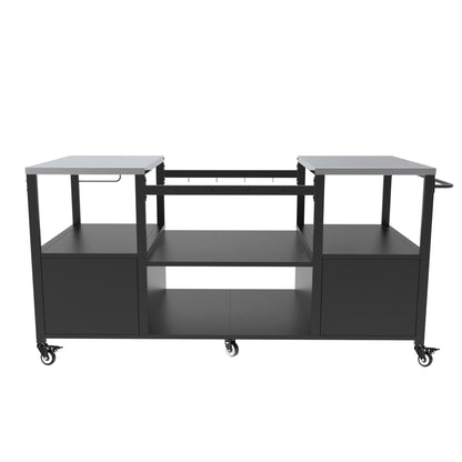 Outdoor Grill Table For Big Egg Style Bbq With Metal Grill Cart And Storage Box And Metal And Stainless Steel - Black / Silver