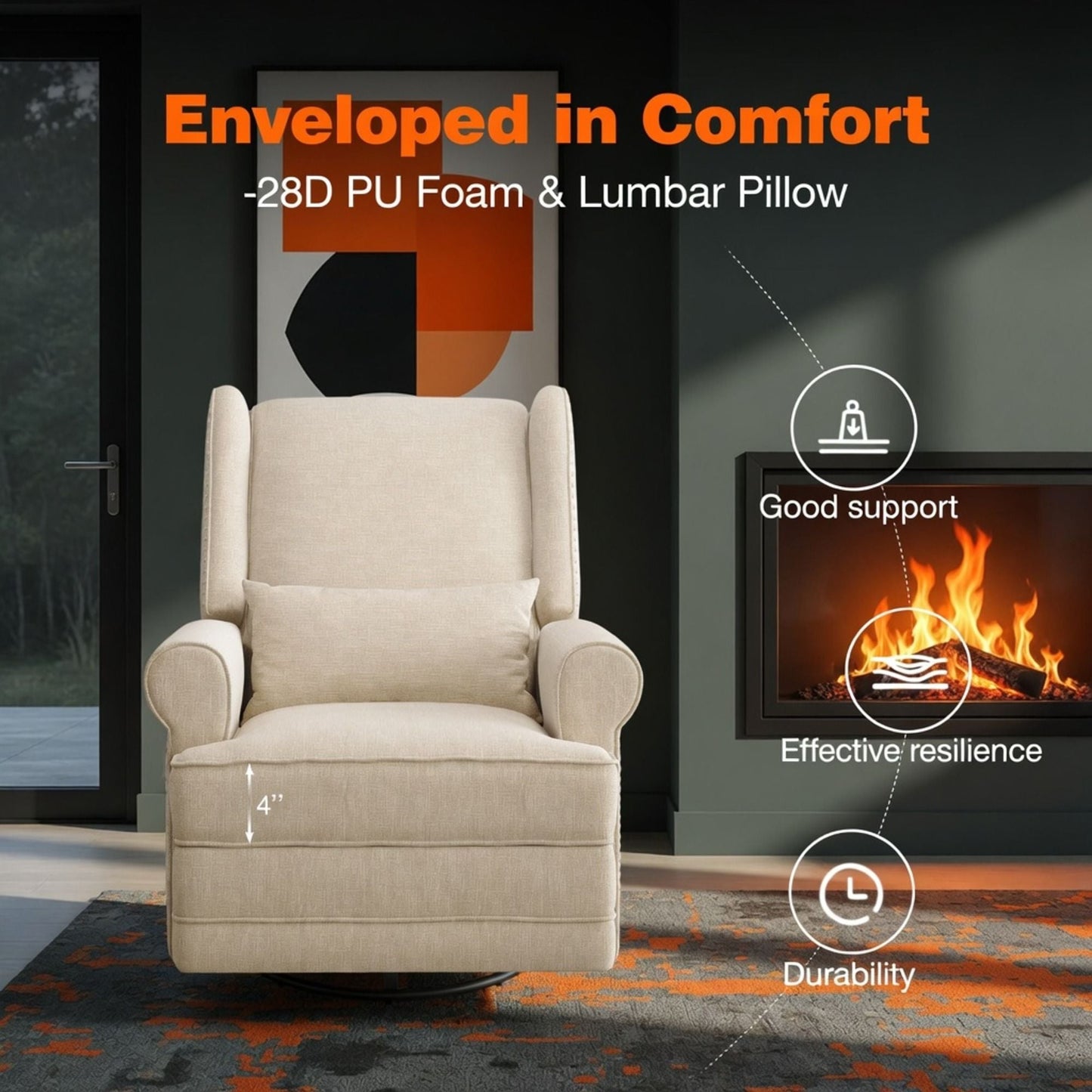 Extra Wide Swivel Recliner Glider Chair With Footrest