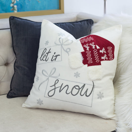 Let It Snow Christmas Throw Pillow 20x20 Cotton Cushion