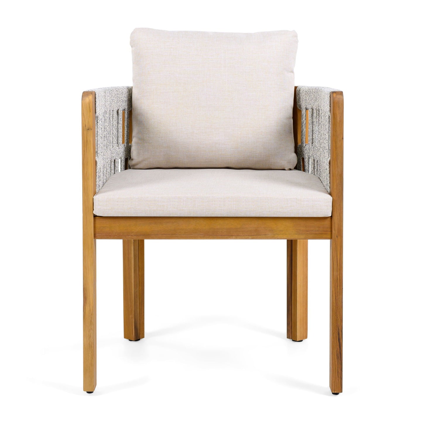 7 Piece Outdoor Dining Set with Table and Chairs - Beige / Teak / White