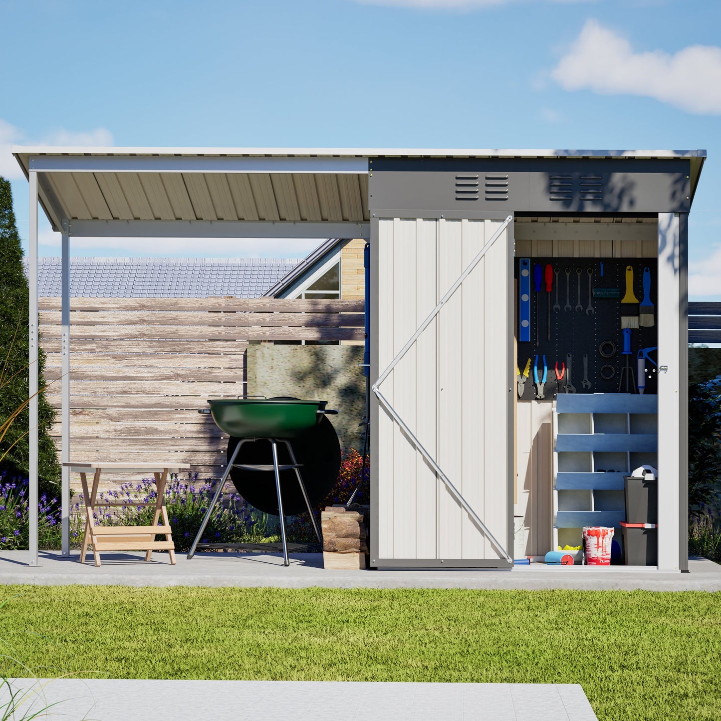 Durable 5x3FT Galvanized Steel Shed & Gazebo Combo