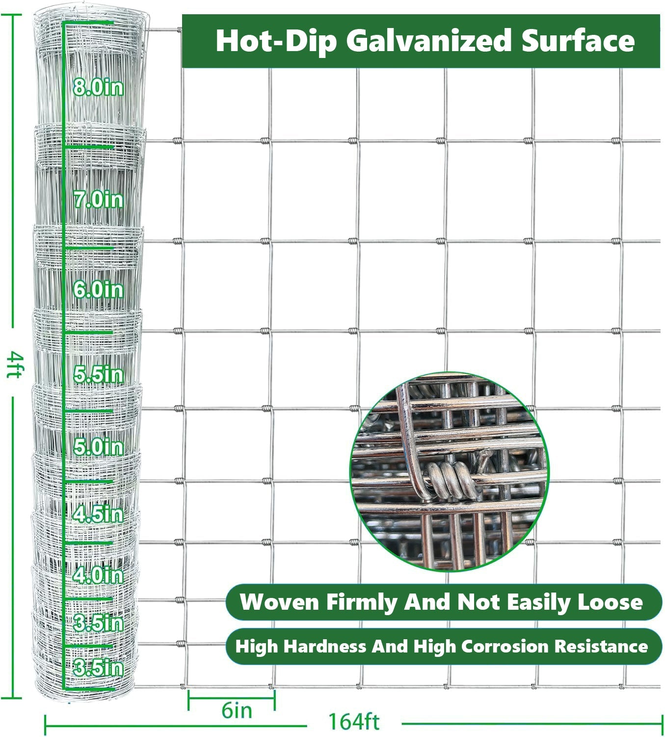 Farm Fence 4ft x 164ft 14-Gauge Heavy Zinc Coated Wire Fencing