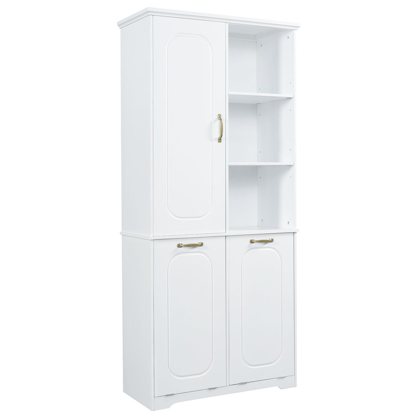 Freestanding Tall Storage Cabinet With 2 Tilt-Out Hampers