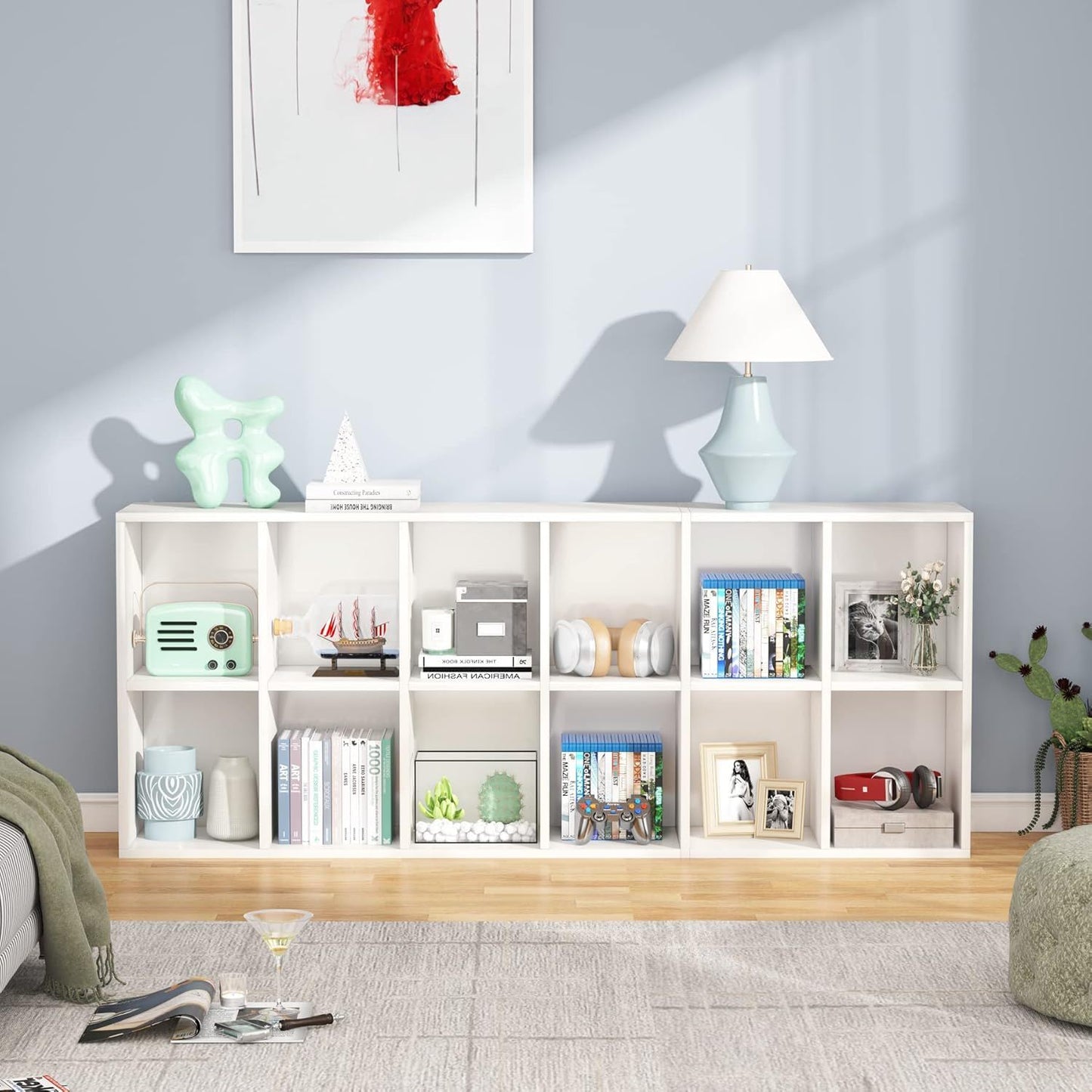 Narrow 12 Cube Bookcase With Closed Back For Living Room - White