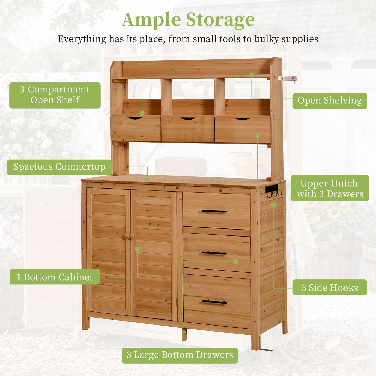 TOPMAX Farmhouse Patio Potting Bench with Storage and Workstation