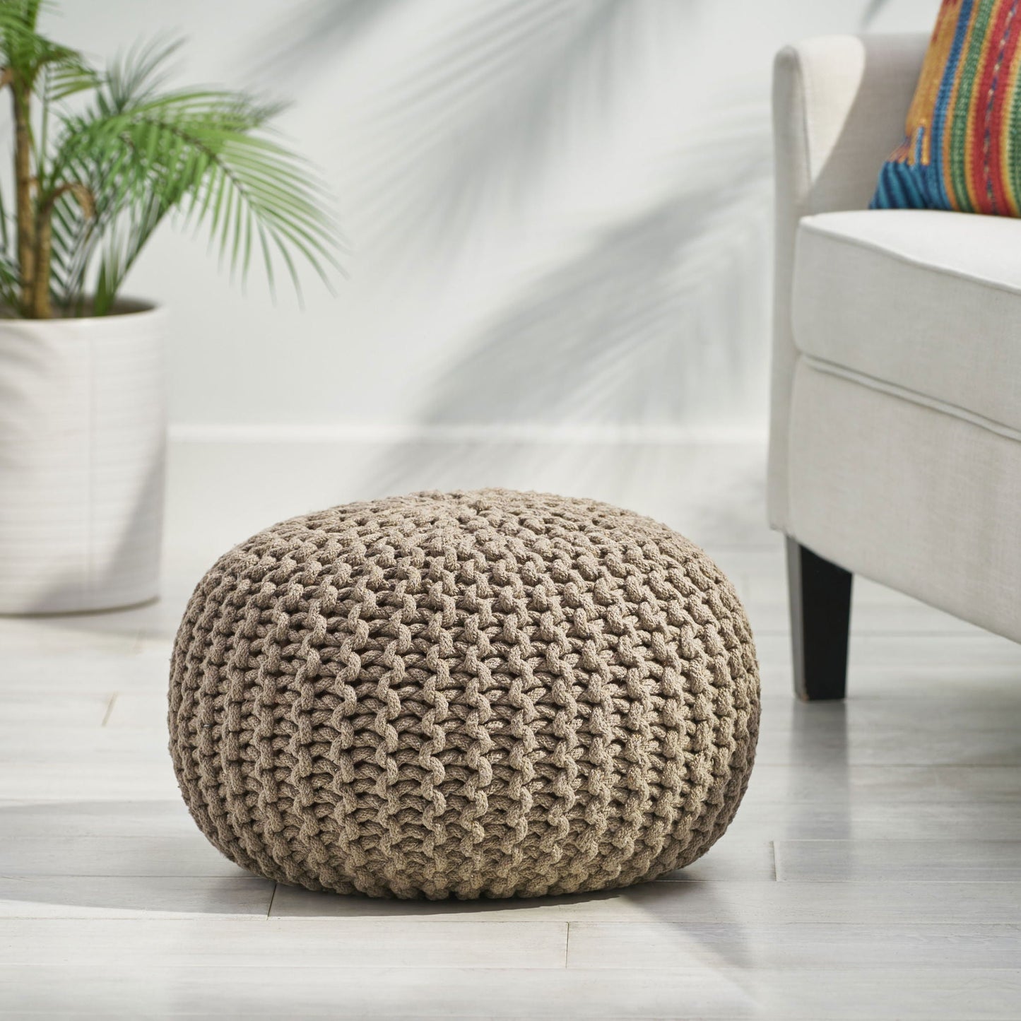 Moro Knitted Round Pouf With Pumpkin Shape