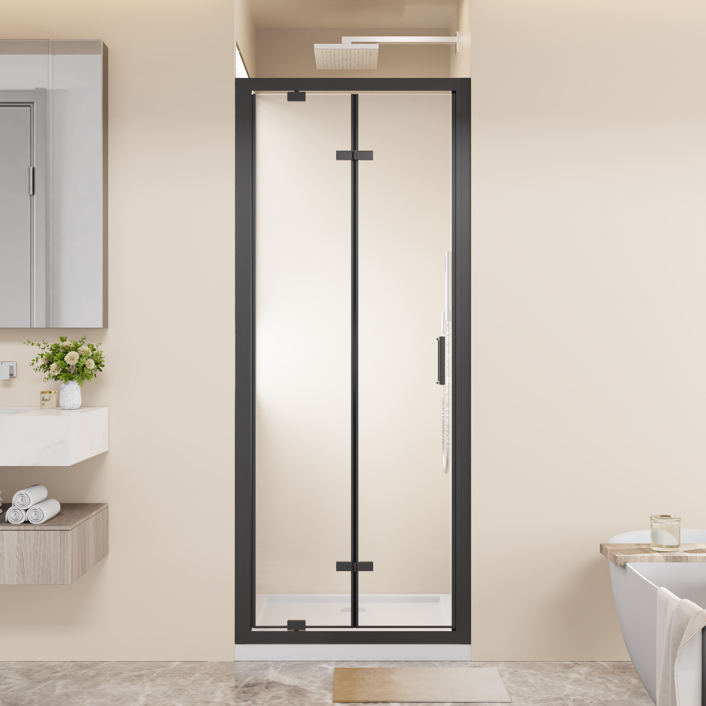 Framed Bi-Fold Pivot Shower Door 30"x72" Space-Saving Folding Shower Enclosure