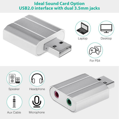 USB Audio Adapter External Stereo Sound Card w/ 3.5mm Headphone Microphone Jack Sound Converter For PC Laptops