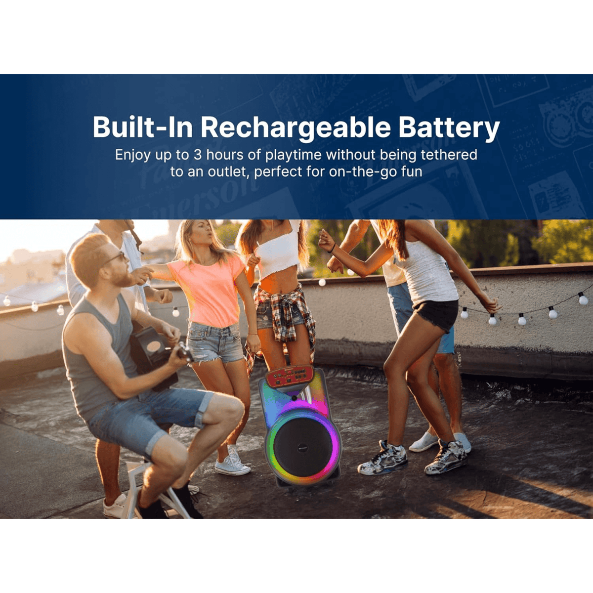 Emerson Portable Bluetooth 15" Party Speaker with Flame Lighting