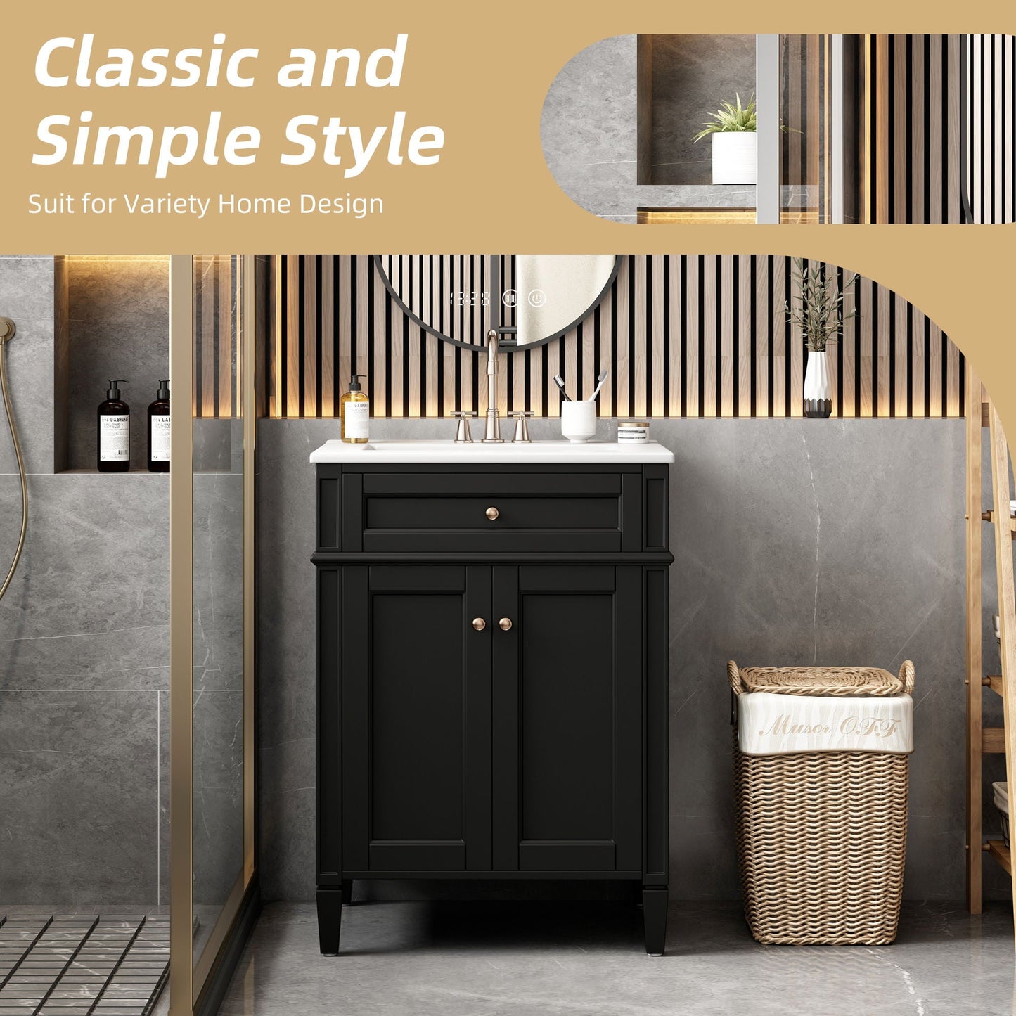 Bathroom Vanity With 2 Doors And Tip Out Drawer, Soft Closing Hinges