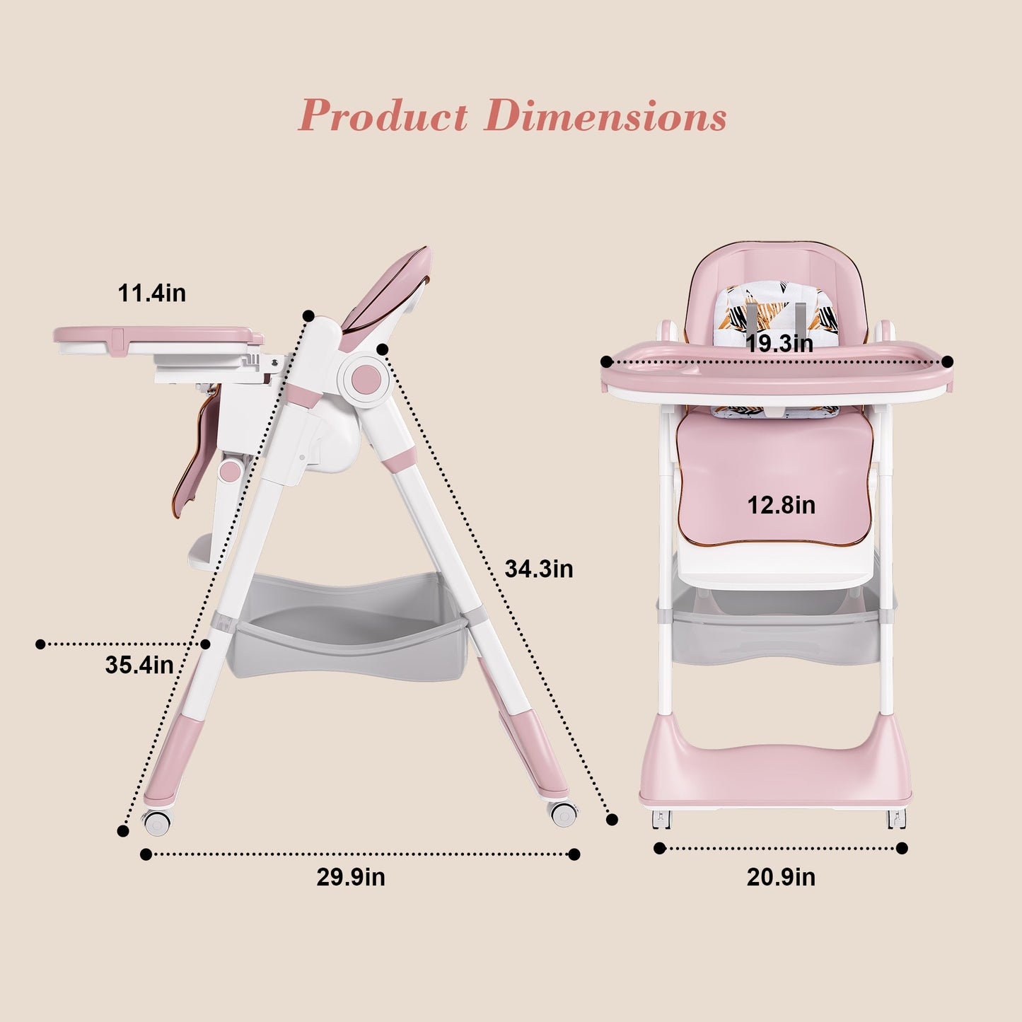 Adjustable Baby High Chair 0-6 Years – Portable Infant Feeding Seat (Pink)