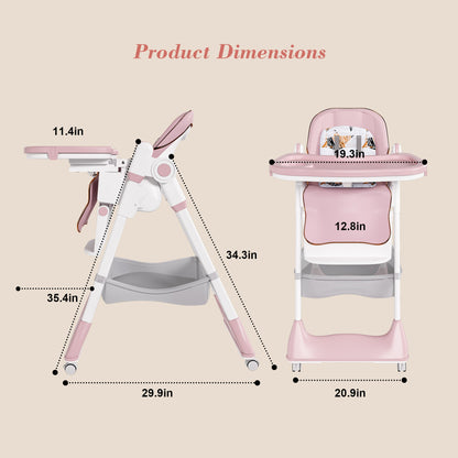 Adjustable Baby High Chair 0-6 Years – Portable Infant Feeding Seat (Pink)