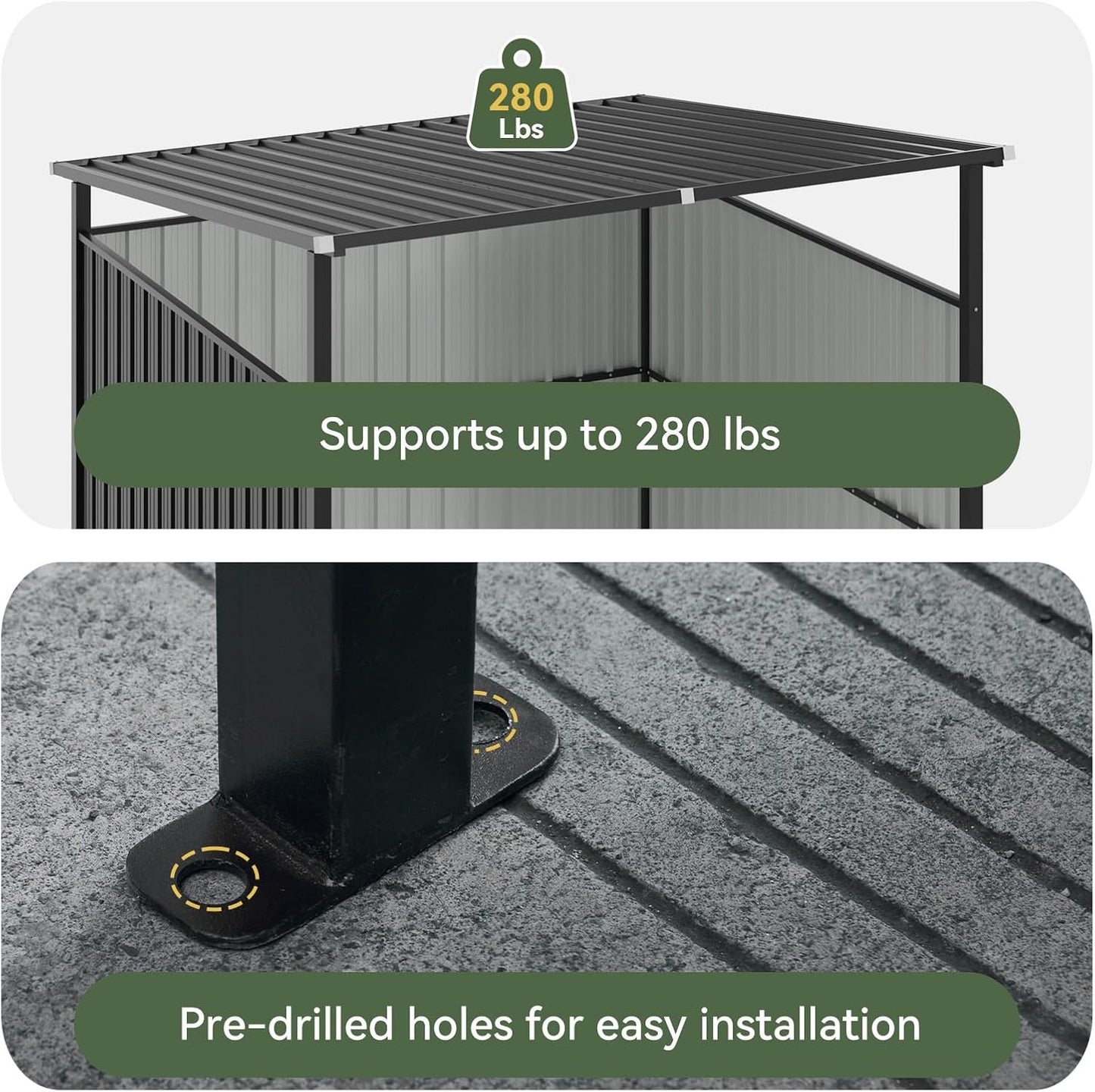 6x6FT Outdoor Pergola with Hardtop Roof, Lean-to Metal Shelter