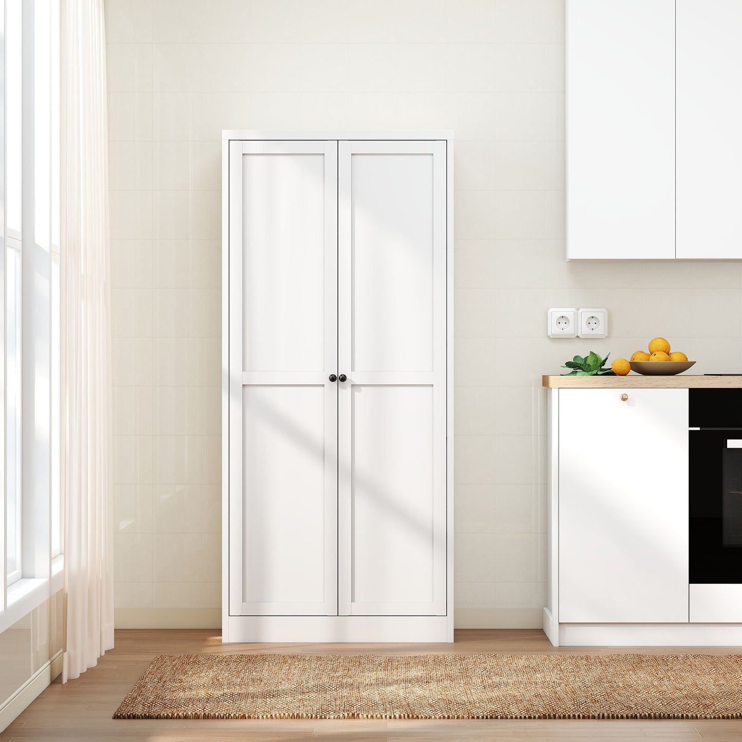 Kitchen Pantry Cabinet Adjustable Storage With 4 Shelves, Heavy Duty Freestanding Pantry Organizer - White