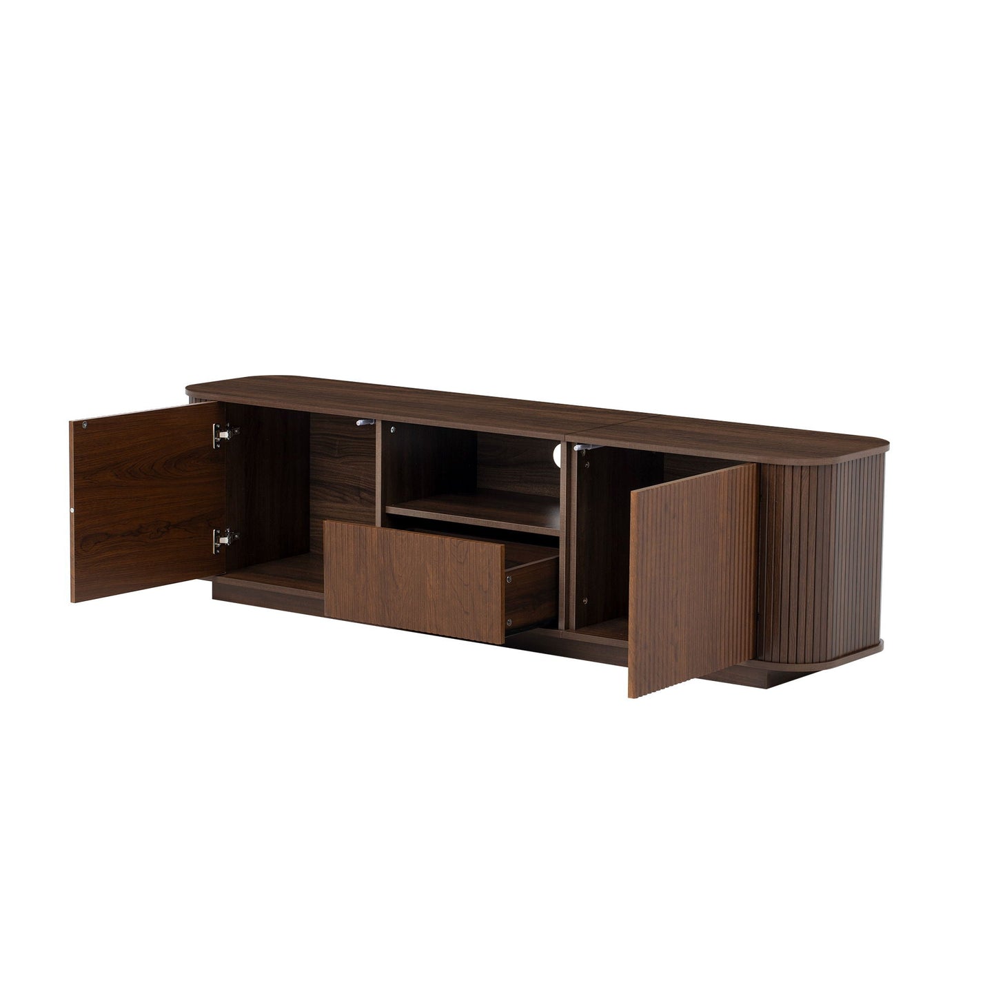 70" TV Stand With Ample Storage, Curved Corners - Dark Brown