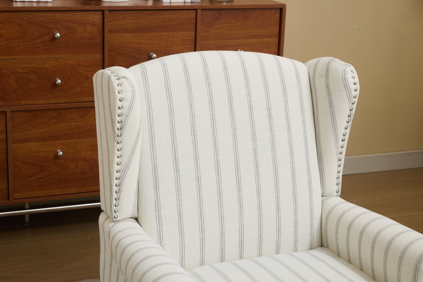 Modern Accent Chair with Retro Wood Legs and Floral Design