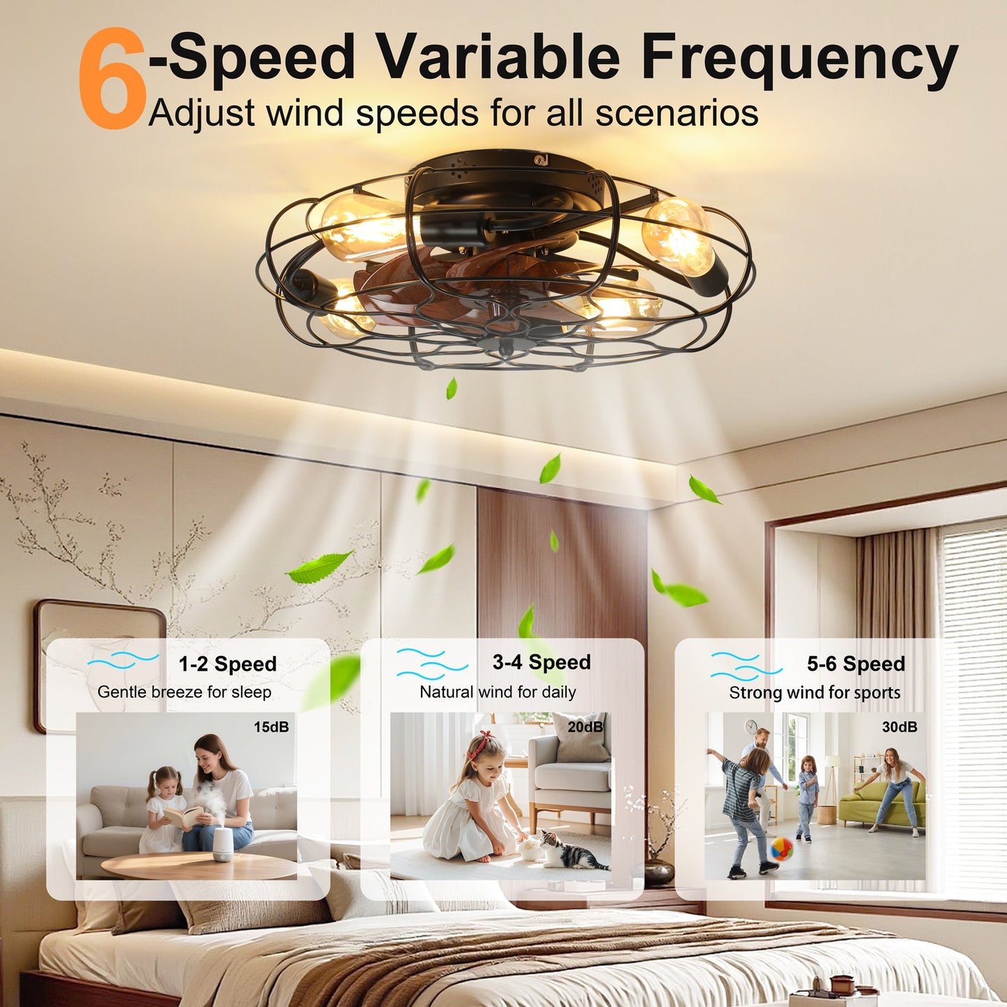 19.7" Industrial Caged Ceiling Fan with Light