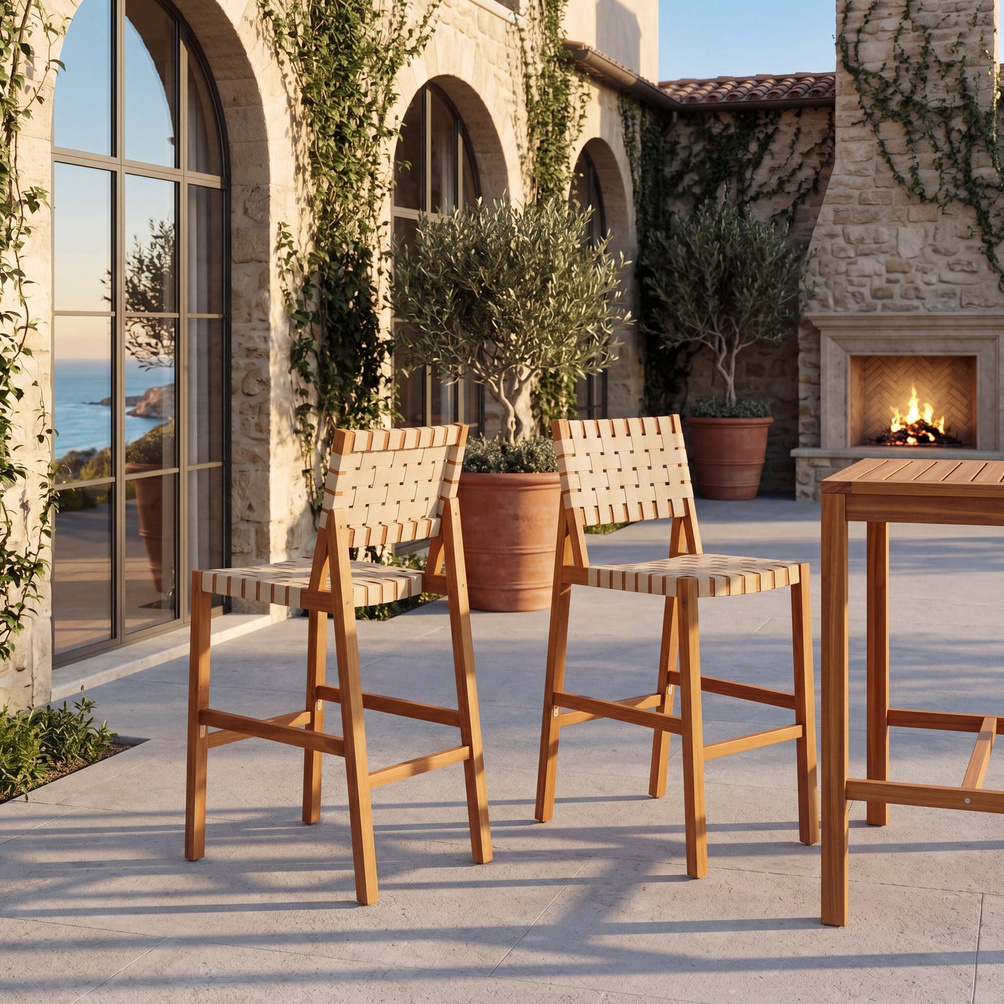 30.5 Inch Seat Height Outdoor Acacia Solid Wood Patio Side Chair