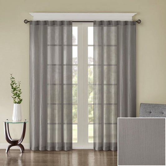 Solid Crushed Curtain Panel Pair (2 Pcs) - Grey