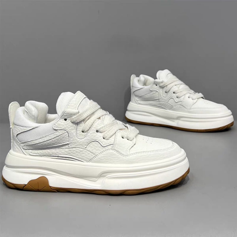 2026 New Spring Fashion Versatile Platform Height-boosting White Sneakers, Trendy Athletic Casual Skate Shoes For Young Men