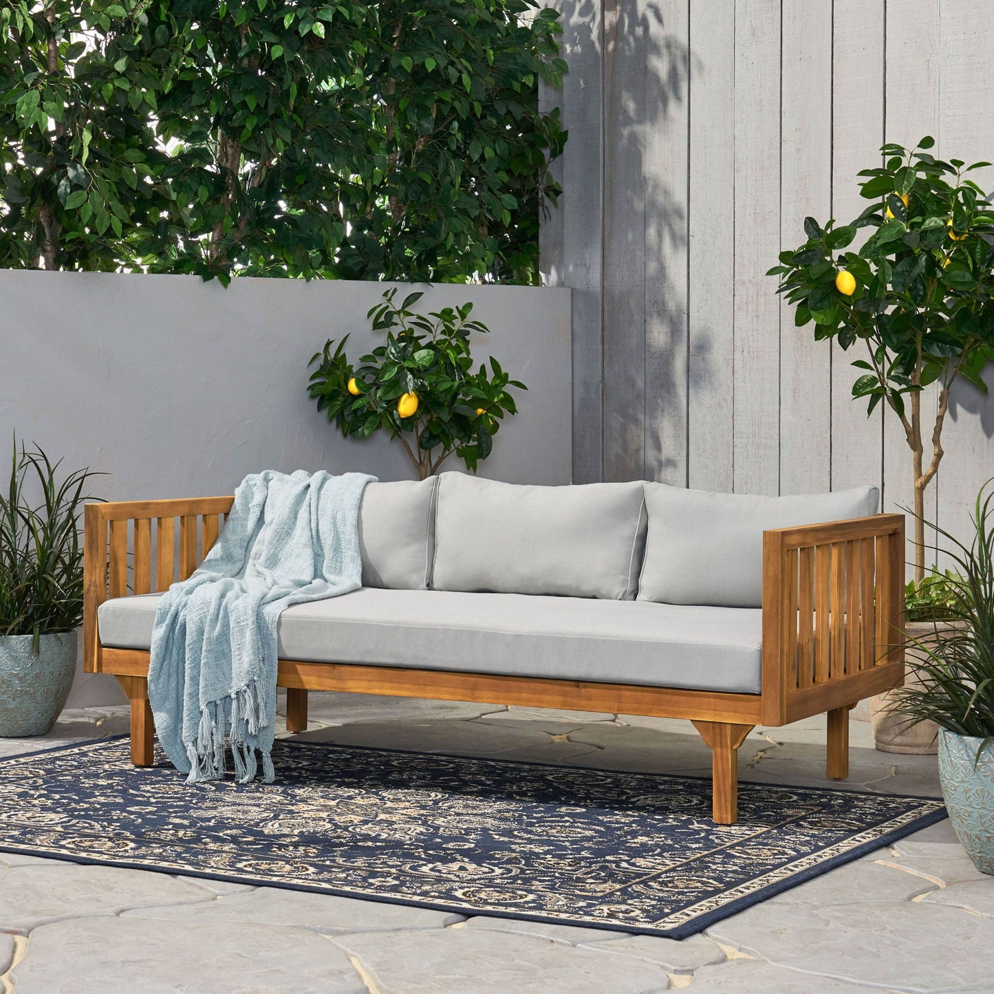 Claremont 3 Seater Daybed Teak Acacia Wood Water Resistant Cushions