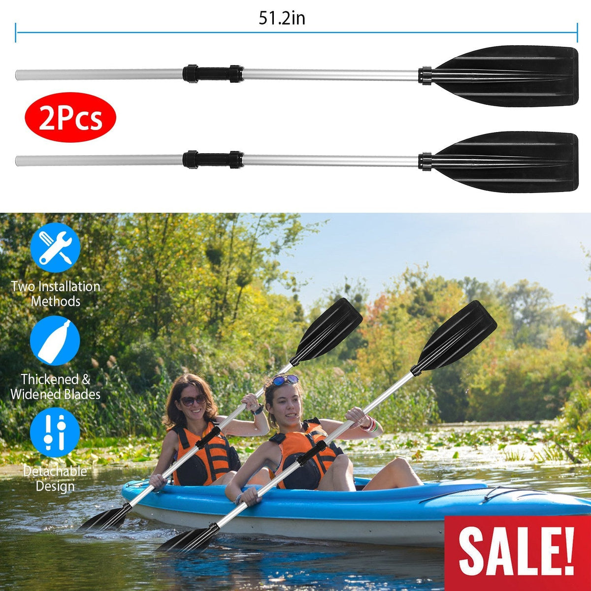 2Pcs Kayak Paddles Aluminum Alloy Detachable Canoe Paddle Boat Oars for Kayaking Boating Oar Fishing