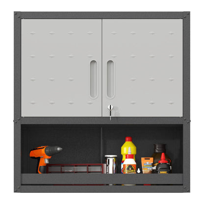 Metal Wall Mounted Tool Storage Cabinet With Locking Door, 1 Shelf & 1 Drawer