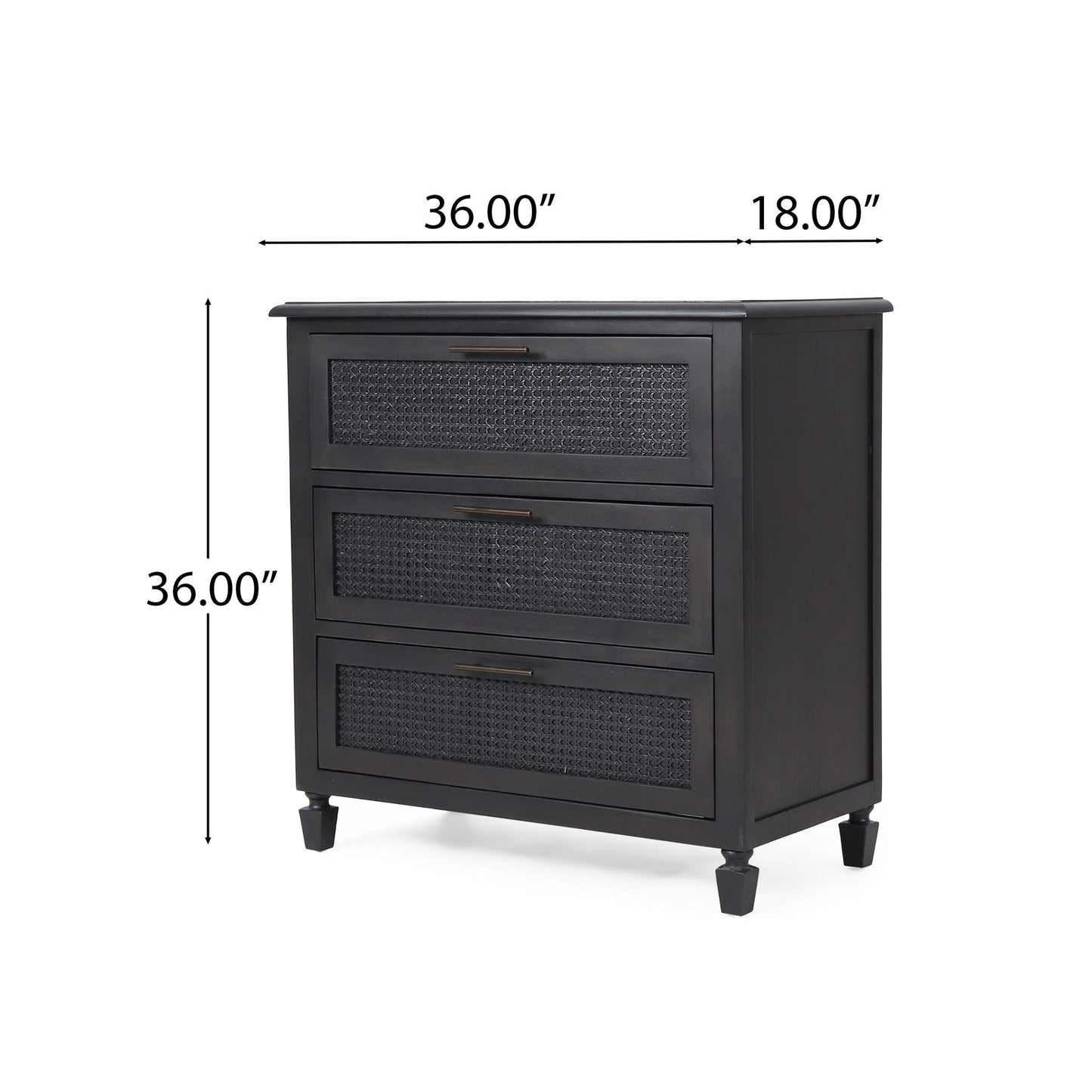 Newell Cane 3 Drawer Dresser - Dark Gray
