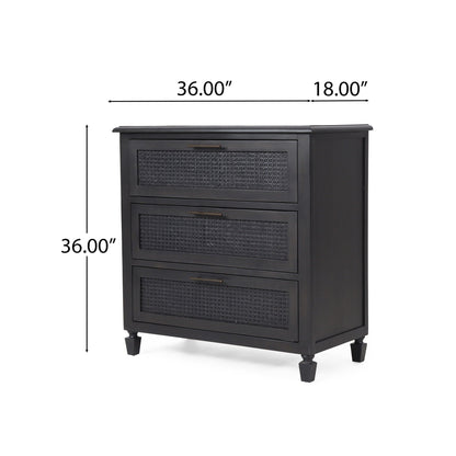 Newell Cane 3 Drawer Dresser - Dark Gray
