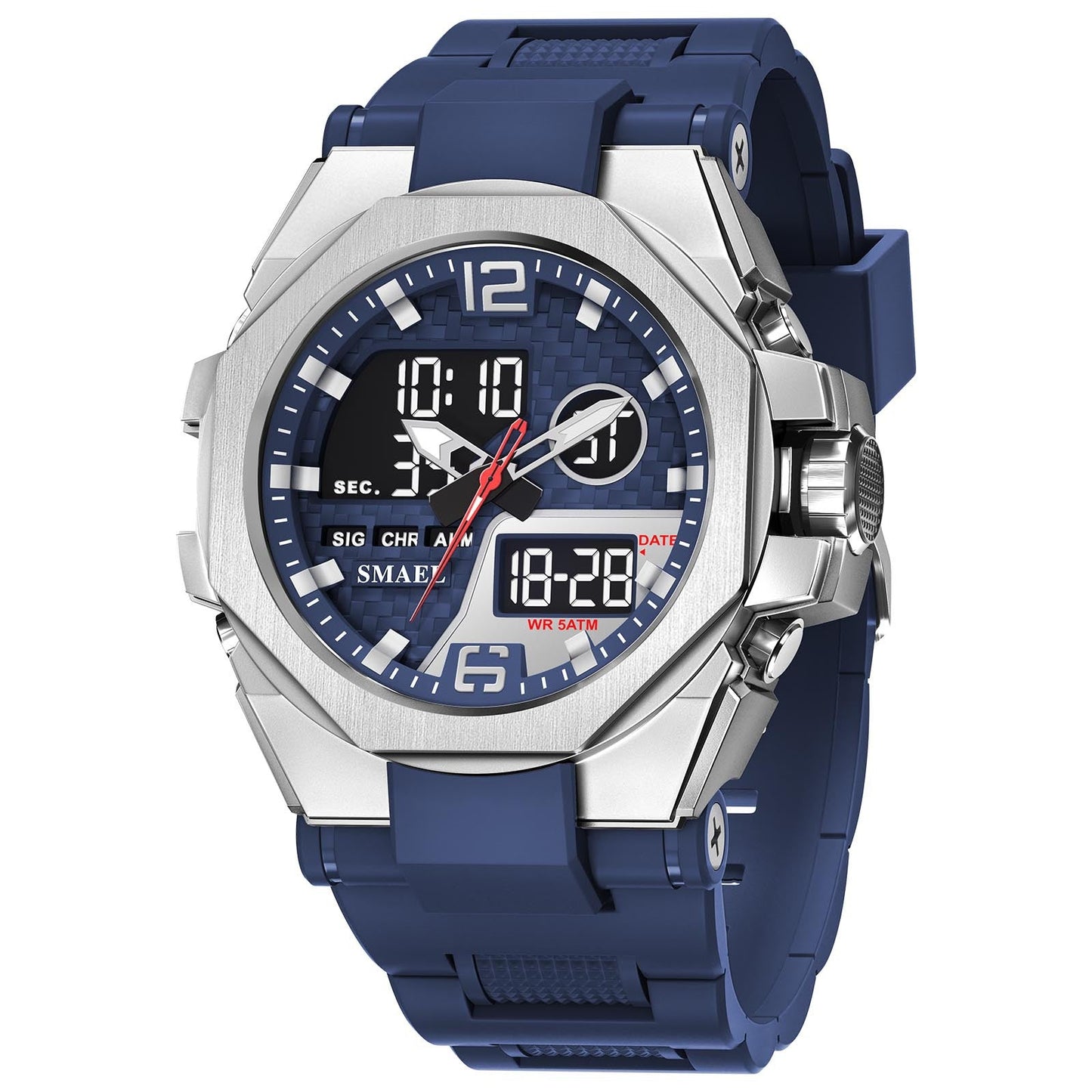Mens Sports Outdoor Tactical Alloy Dual-Display Watch