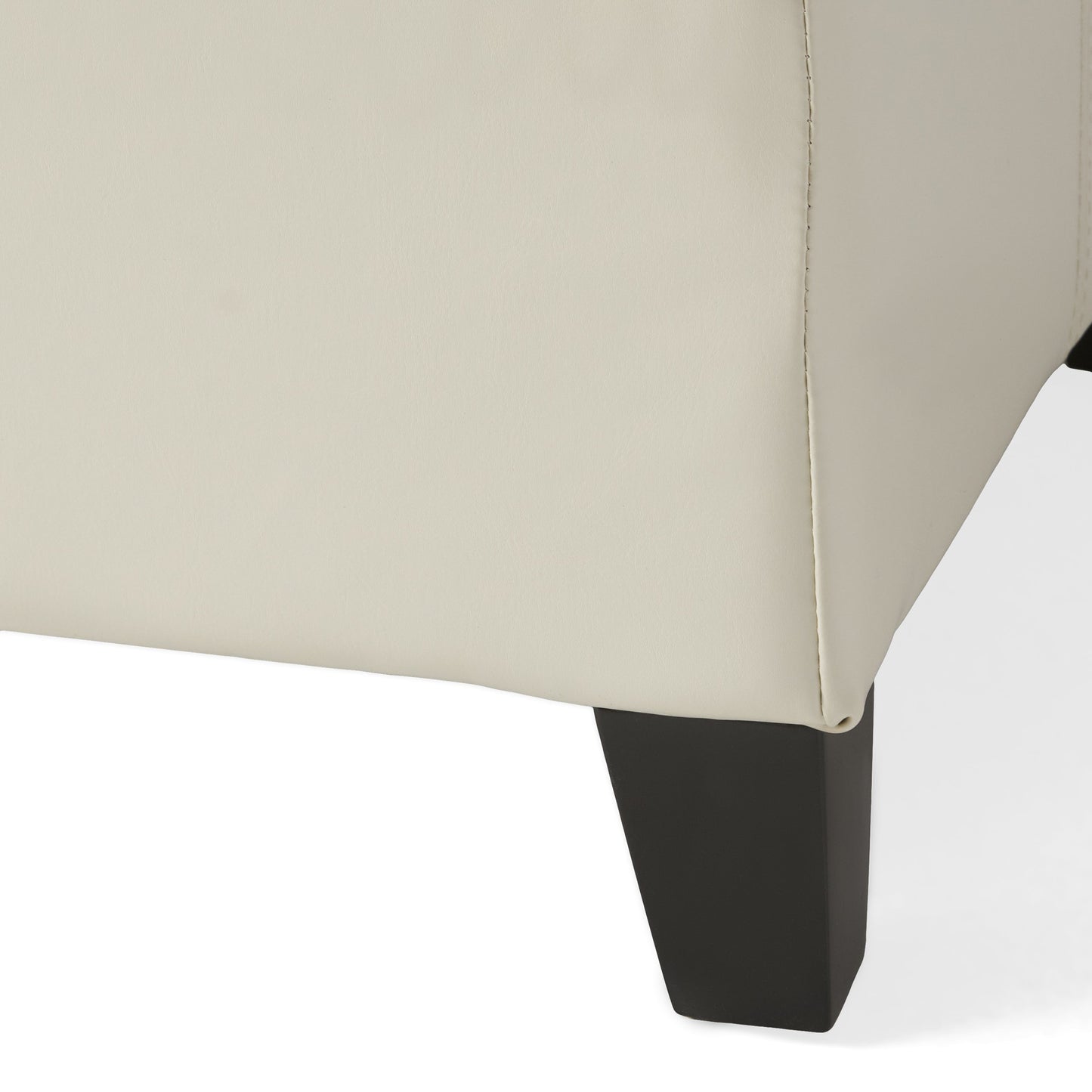 Upholstered PU Leather Storage Ottoman with Solid Wooden Legs