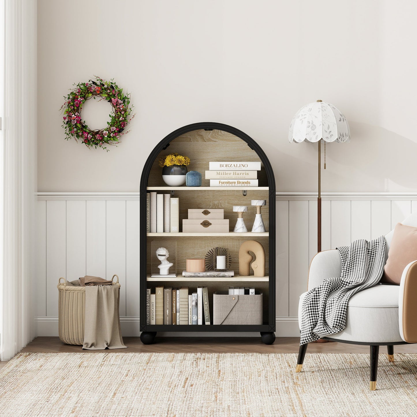 Arched 4-Tier Storage Cabinet with Carved Edges