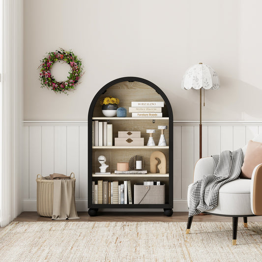 Arched 4-Tier Storage Cabinet with Carved Edges