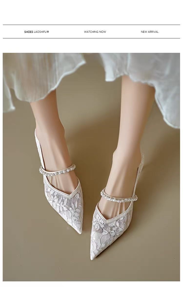 2026 New Fashion Mesh Strap Women's Mary Jane Shoes, Low Cut Pointed Toe Wedding Shoes, Thin High Heels Matching Dresses