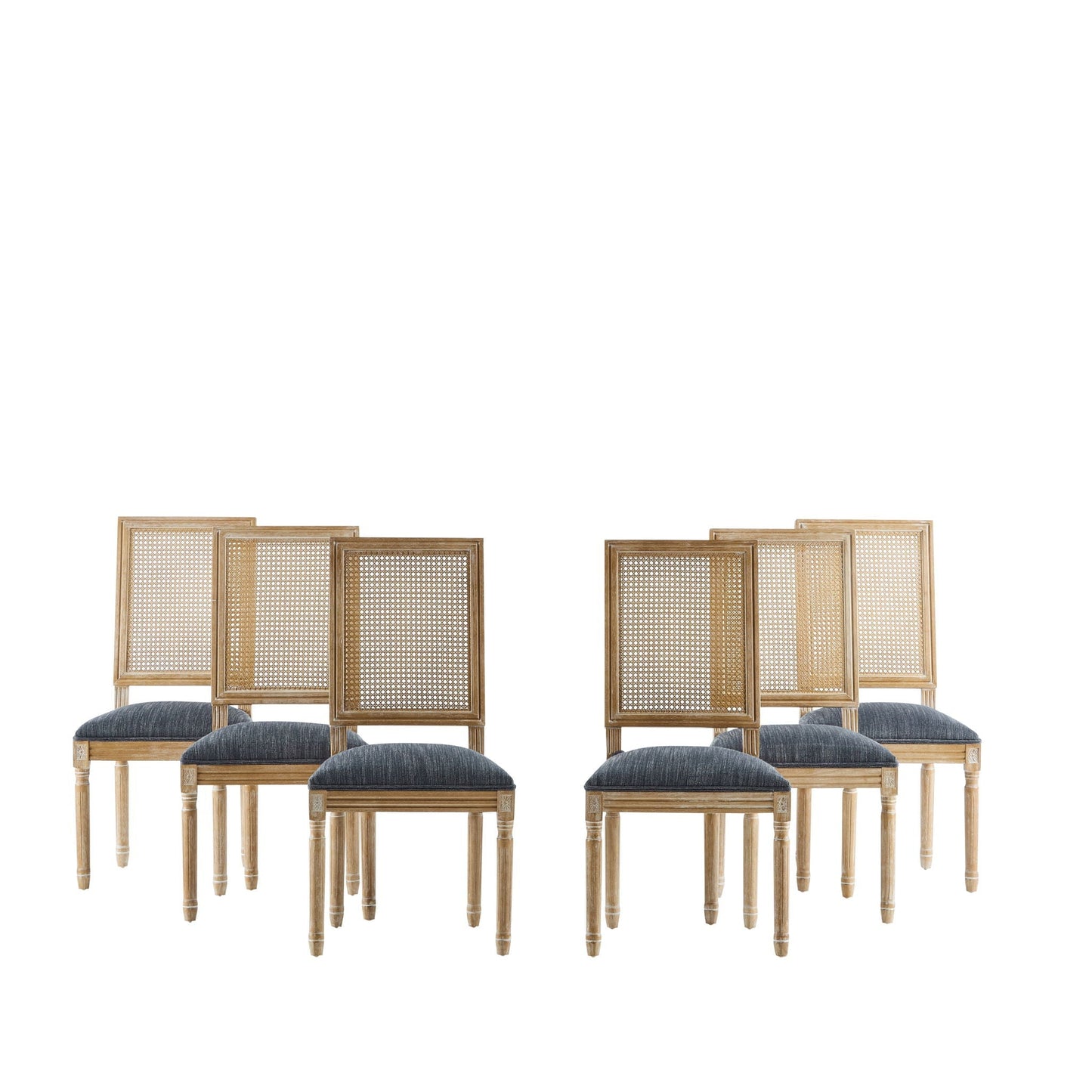 French Country Dining Chair With Rectangular Cane Backrest And Smooth Upholstered Seating