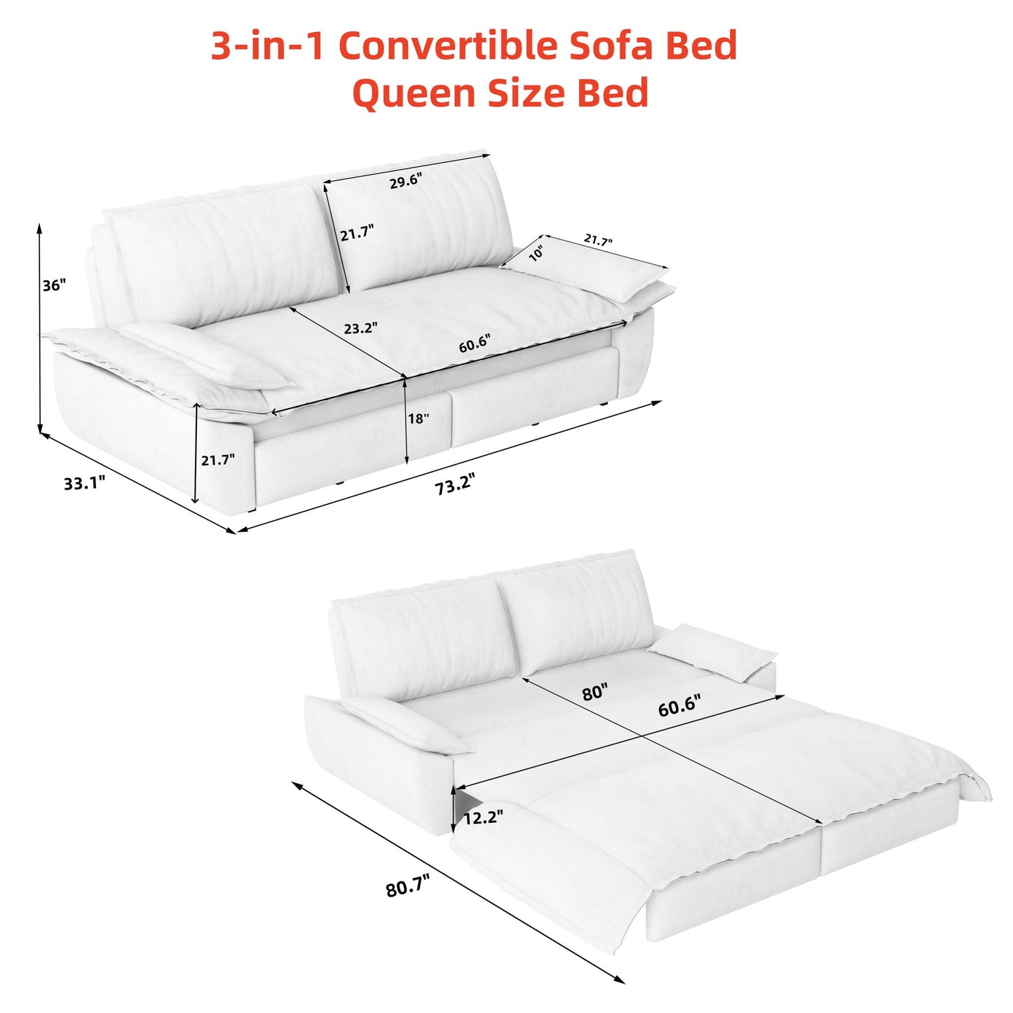 Queen Pull Out Bed, 3 In 1 Convertible Sleeper Sofa