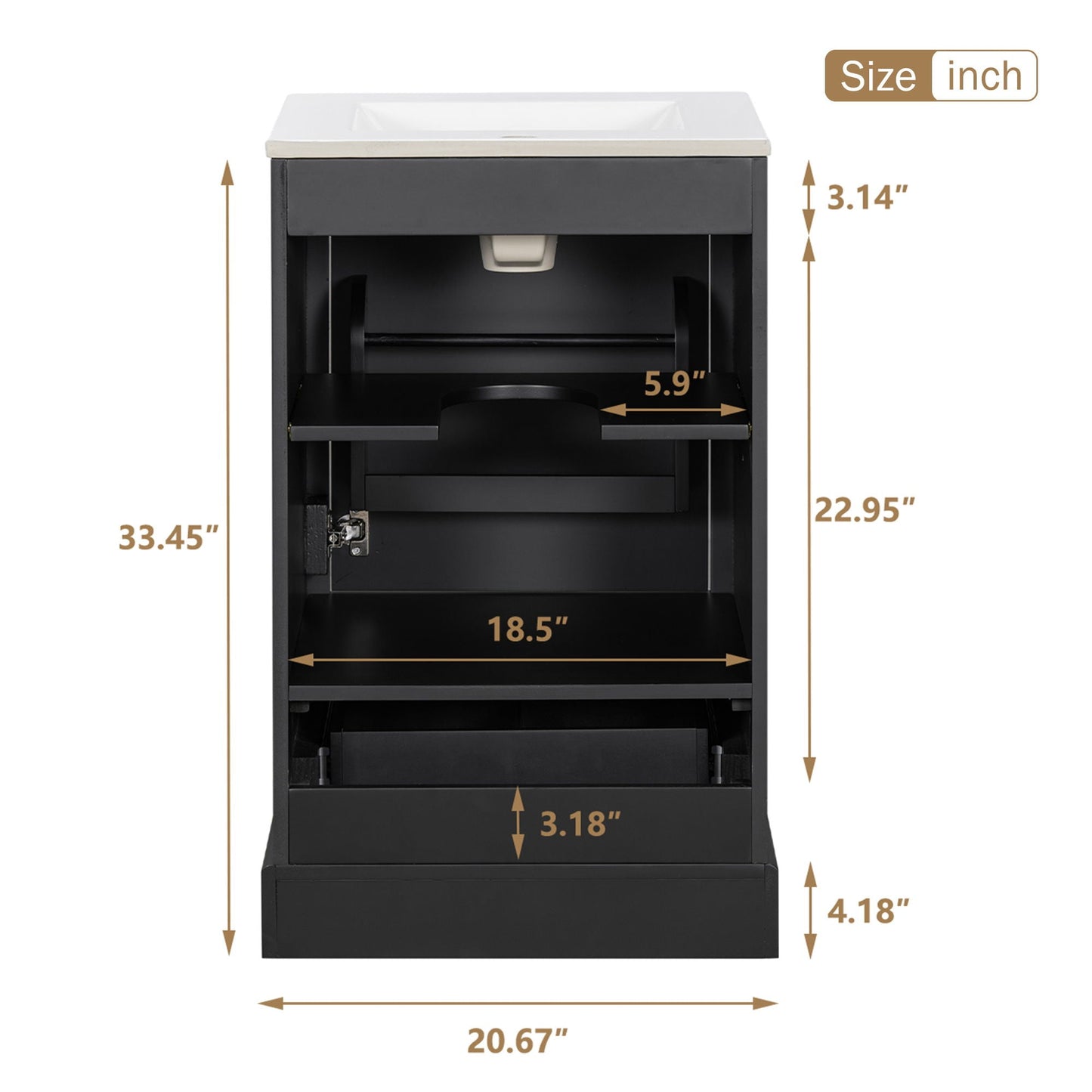 Bathroom Vanity With Sink, Soft Close Door, Adjustable U-Shaped Shelf