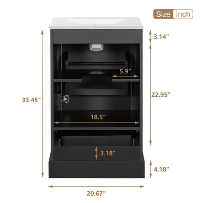 Bathroom Vanity With Sink, Soft Close Door, Adjustable U-Shaped Shelf