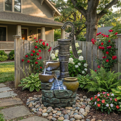 32'' H Large Outdoor Fountain with Vintage Pump