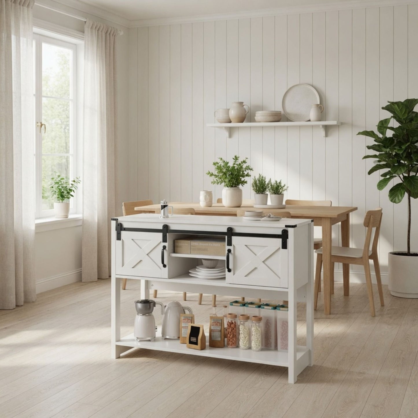 Farmhouse Entryway Table With Sliding Barn Door